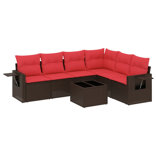 7-teiliges Gartensofa-Set mit Kissen, braun, Polyrattan