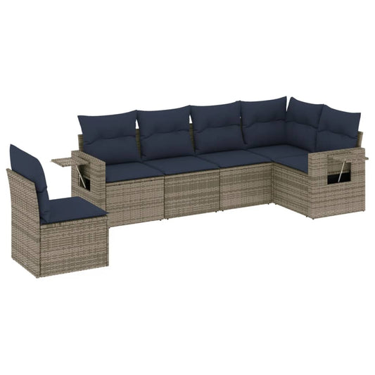 6-teiliges Gartensofa-Set mit Kissen, grau, Polyrattan