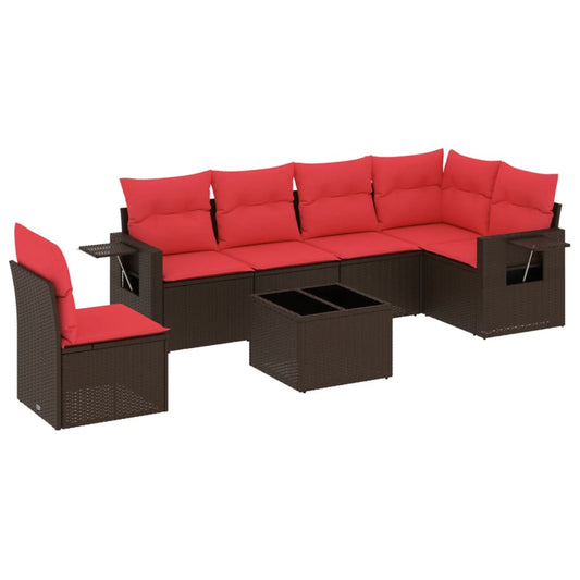 7-teiliges Gartensofa-Set mit Kissen, braun, Polyrattan