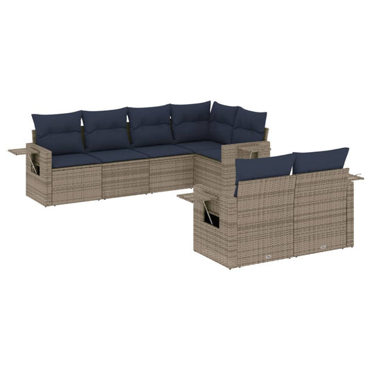 7-teiliges Gartensofa-Set mit Kissen, grau, Polyrattan