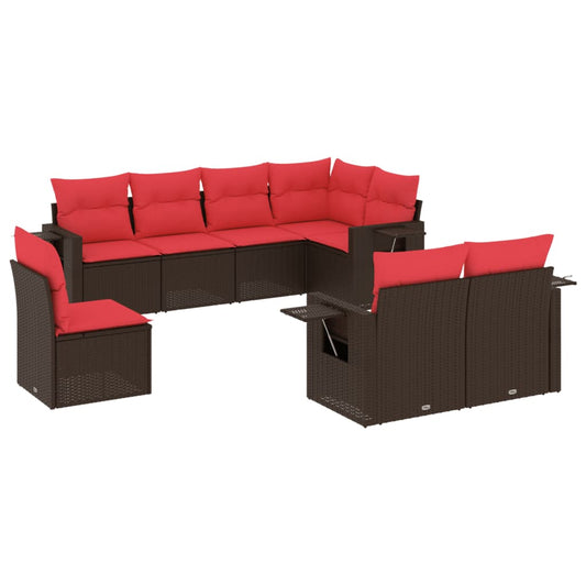 8-teiliges Gartensofa-Set mit Kissen, braun, Polyrattan