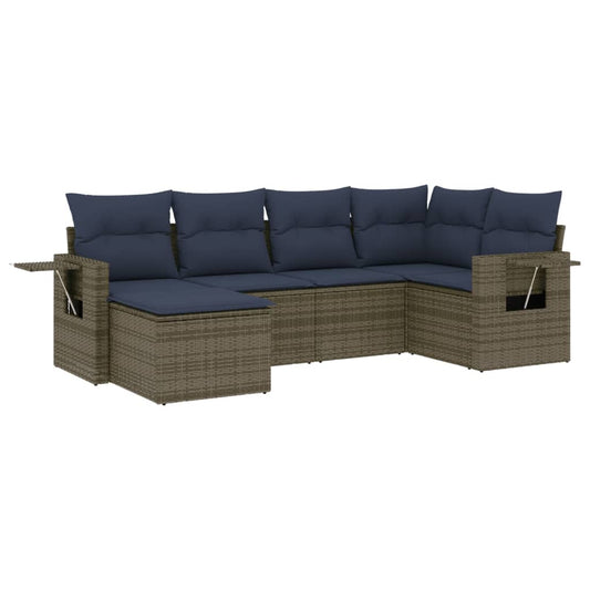 6-teiliges Gartensofa-Set mit Kissen, grau, Polyrattan
