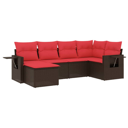 6-teiliges Gartensofa-Set mit Kissen, braun, Polyrattan