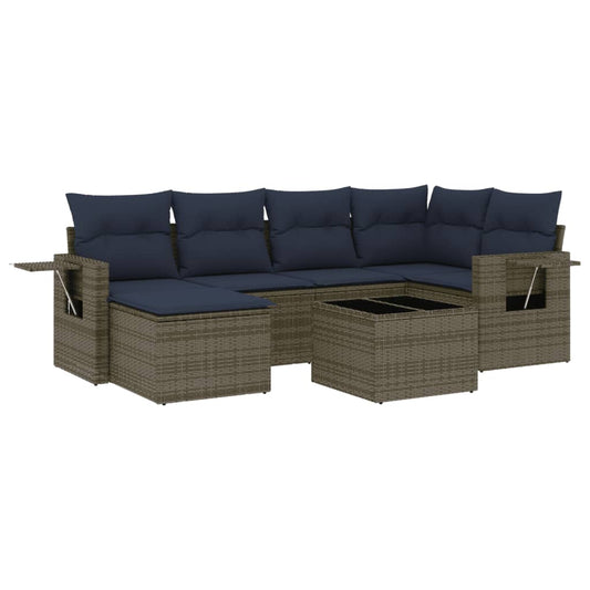 7-teiliges Gartensofa-Set mit Kissen, grau, Polyrattan