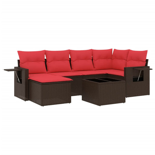 7-teiliges Gartensofa-Set mit Kissen, braun, Polyrattan
