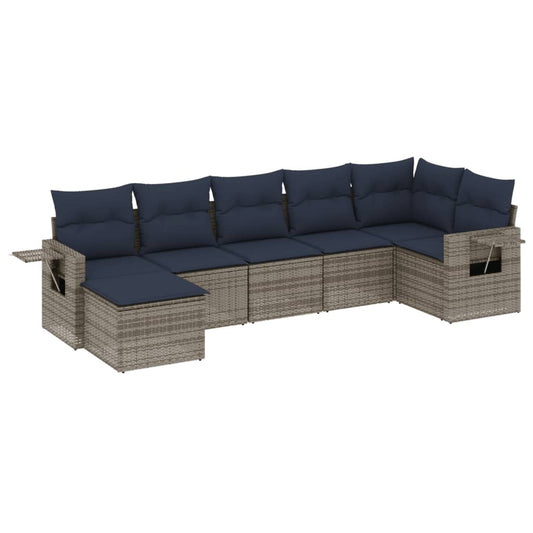 7-teiliges Gartensofa-Set mit Kissen, grau, Polyrattan