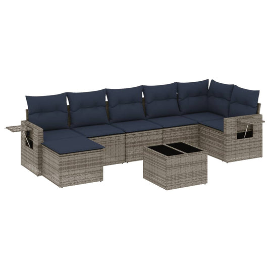 8-teiliges Gartensofa-Set mit Kissen, grau, Polyrattan