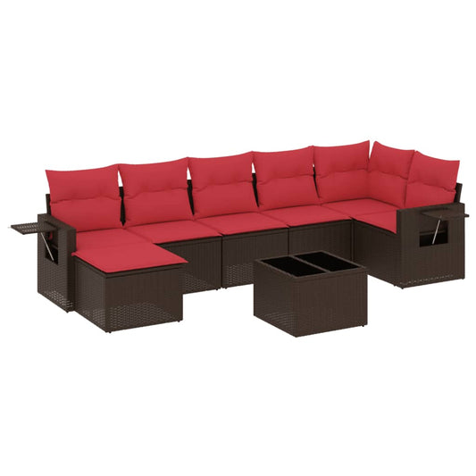 8-teiliges Gartensofa-Set mit Kissen, braun, Polyrattan