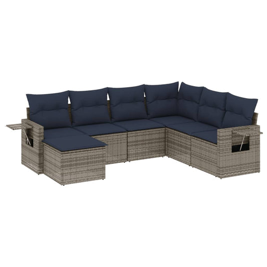 7-teiliges Gartensofa-Set mit Kissen, grau, Polyrattan