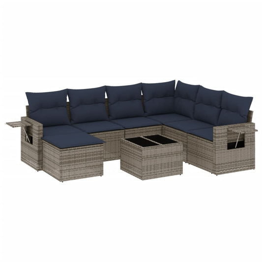 8-teiliges Gartensofa-Set mit Kissen, grau, Polyrattan