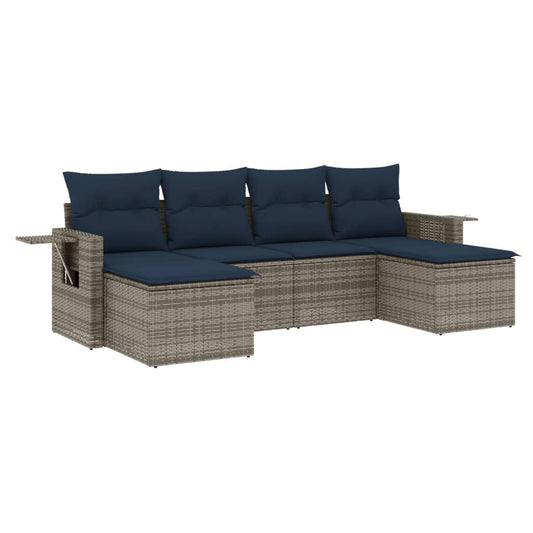 6-teiliges Gartensofa-Set mit Kissen, grau, Polyrattan