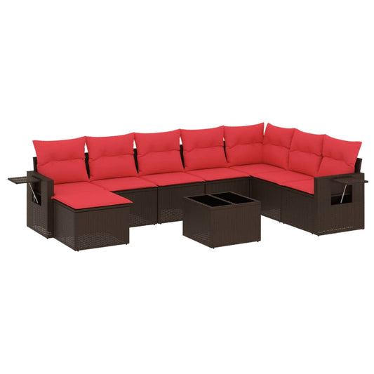 9-teiliges Gartensofa-Set mit Kissen, braun, Polyrattan