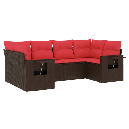 6-teiliges Gartensofa-Set mit Kissen, braun, Polyrattan