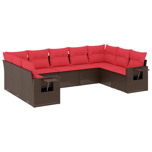 9-teiliges Gartensofa-Set mit Kissen, braun, Polyrattan
