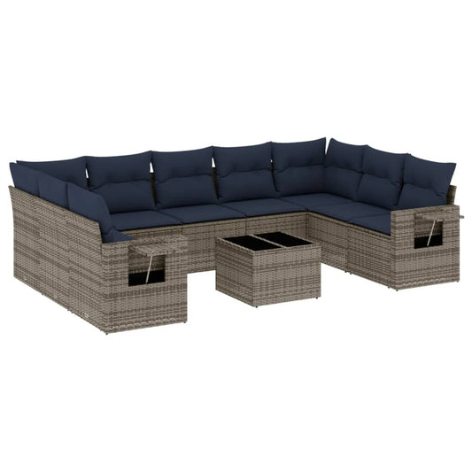 10-teiliges Gartensofa-Set mit Kissen, grau, Polyrattan