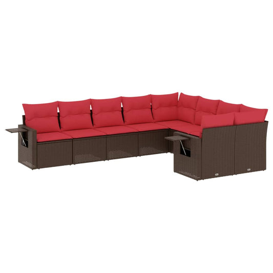9-teiliges Gartensofa-Set mit Kissen, braun, Polyrattan