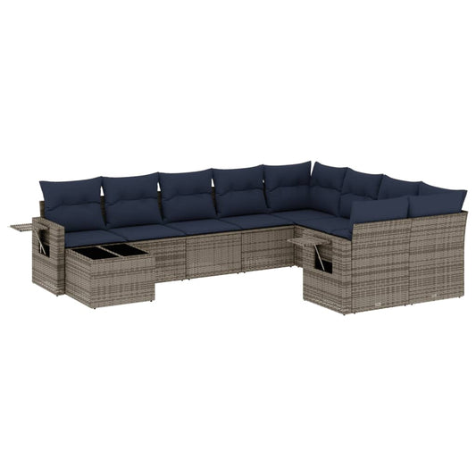 10-teiliges Gartensofa-Set mit Kissen, grau, Polyrattan