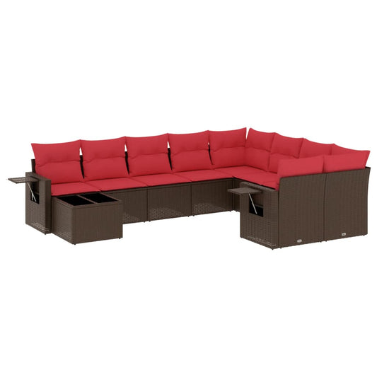 10-teiliges Gartensofa-Set mit Kissen, braun, Polyrattan