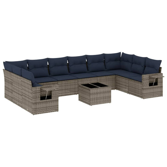11-teiliges Gartensofa-Set mit Kissen, grau, Polyrattan