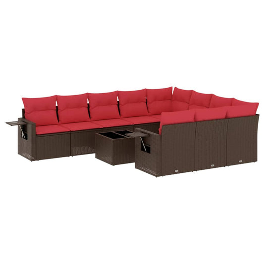 11-teiliges Gartensofa-Set mit Kissen, braun, Polyrattan