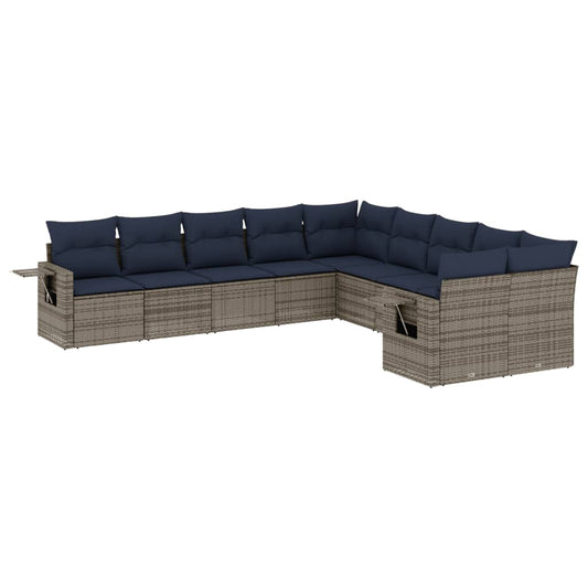 10-teiliges Gartensofa-Set mit Kissen, grau, Polyrattan