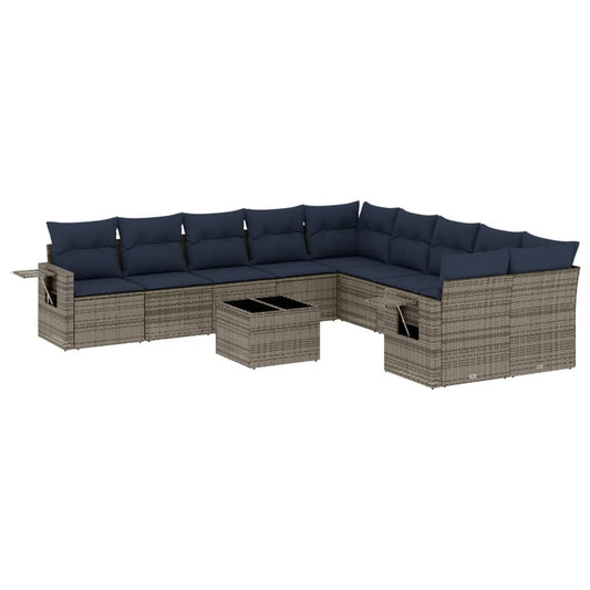 11-teiliges Gartensofa-Set mit Kissen, grau, Polyrattan