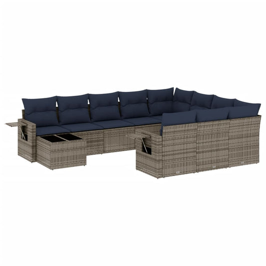 11-teiliges Gartensofa-Set mit Kissen, grau, Polyrattan