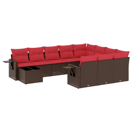 11-teiliges Gartensofa-Set mit Kissen, braun, Polyrattan