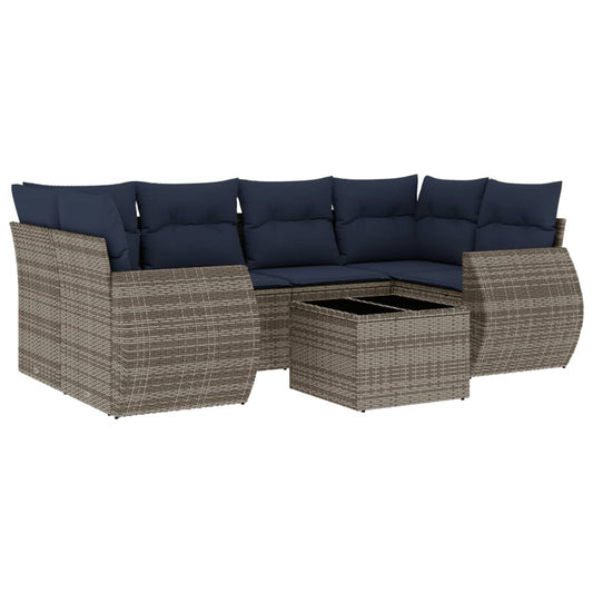 7-teiliges Gartensofa-Set mit Kissen, grau, Polyrattan