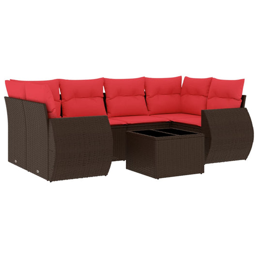 7-teiliges Gartensofa-Set mit Kissen, braun, Polyrattan