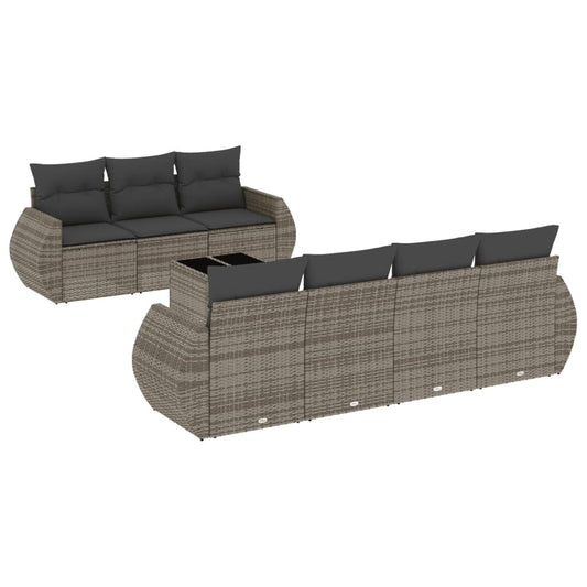8-teiliges Gartensofa-Set mit Kissen, grau, Polyrattan