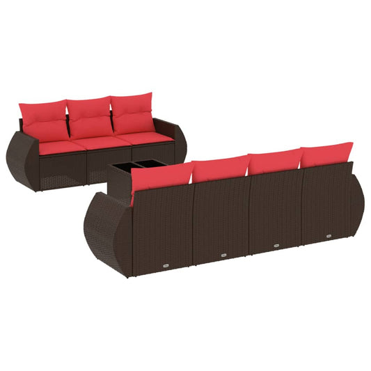 8-teiliges Gartensofa-Set mit Kissen, braun, Polyrattan