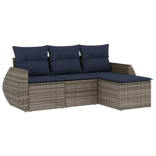 4-teiliges Gartensofa-Set mit Kissen, grau, Polyrattan