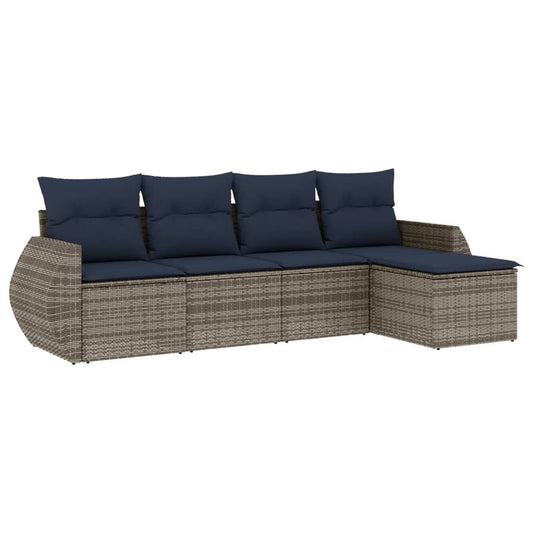 5-teiliges Gartensofa-Set mit Kissen, grau, Polyrattan