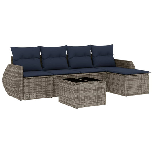 6-teiliges Gartensofa-Set mit Kissen, grau, Polyrattan