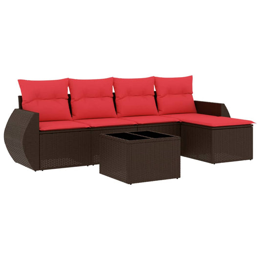 6-teiliges Gartensofa-Set mit Kissen, braun, Polyrattan