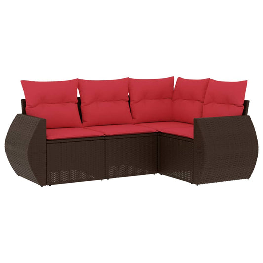 4-teiliges Gartensofa-Set mit Kissen, braun, Polyrattan
