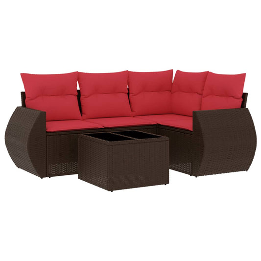 5-teiliges Gartensofa-Set mit Kissen, braun, Polyrattan
