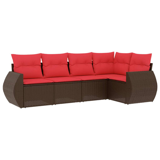 5-teiliges Gartensofa-Set mit Kissen, braun, Polyrattan