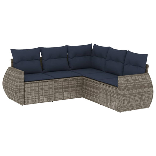 5-teiliges Gartensofa-Set mit Kissen, grau, Polyrattan