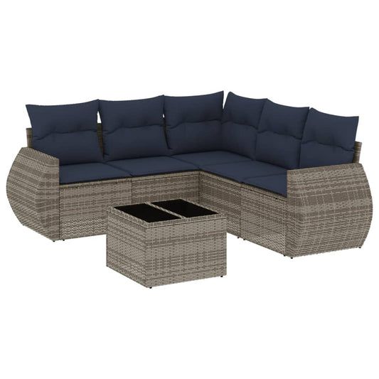 6-teiliges Gartensofa-Set mit Kissen, grau, Polyrattan