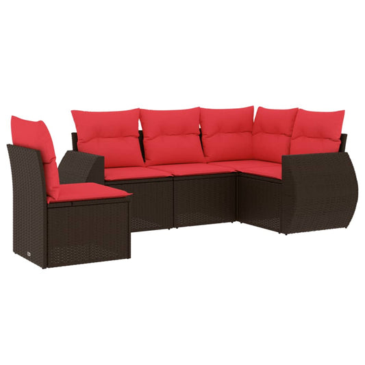 5-teiliges Gartensofa-Set mit Kissen, braun, Polyrattan