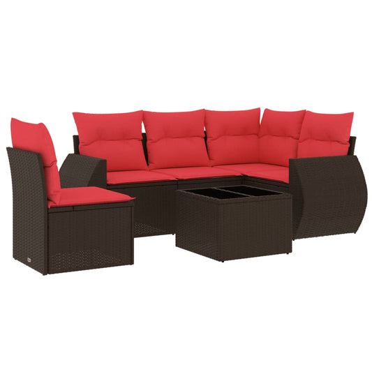 6-teiliges Gartensofa-Set mit Kissen, braun, Polyrattan