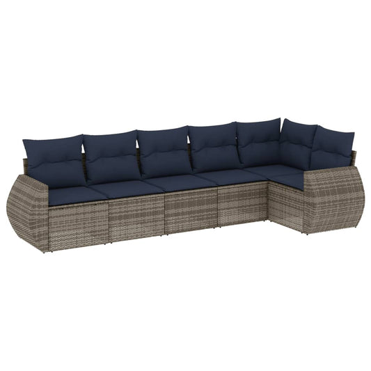 6-teiliges Gartensofa-Set mit Kissen, grau, Polyrattan