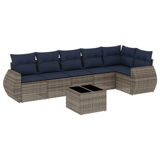 7-teiliges Gartensofa-Set mit Kissen, grau, Polyrattan