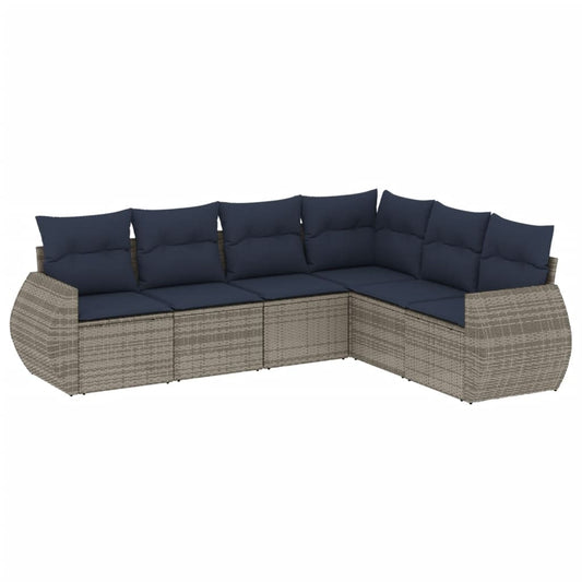 6-teiliges Gartensofa-Set mit Kissen, grau, Polyrattan