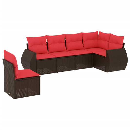 6-teiliges Gartensofa-Set mit Kissen, braun, Polyrattan