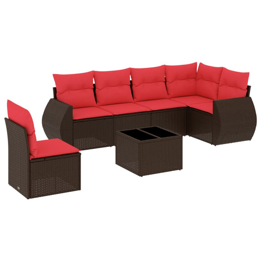 7-teiliges Gartensofa-Set mit Kissen, braun, Polyrattan