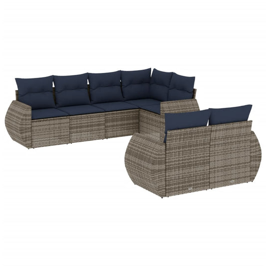 7-teiliges Gartensofa-Set mit Kissen, grau, Polyrattan