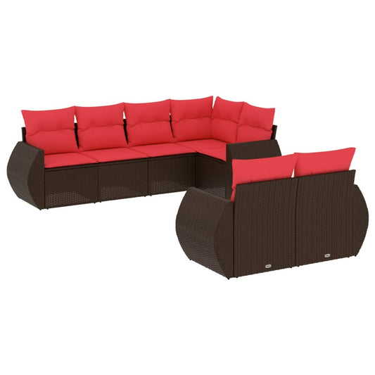 7-teiliges Gartensofa-Set mit Kissen, braun, Polyrattan